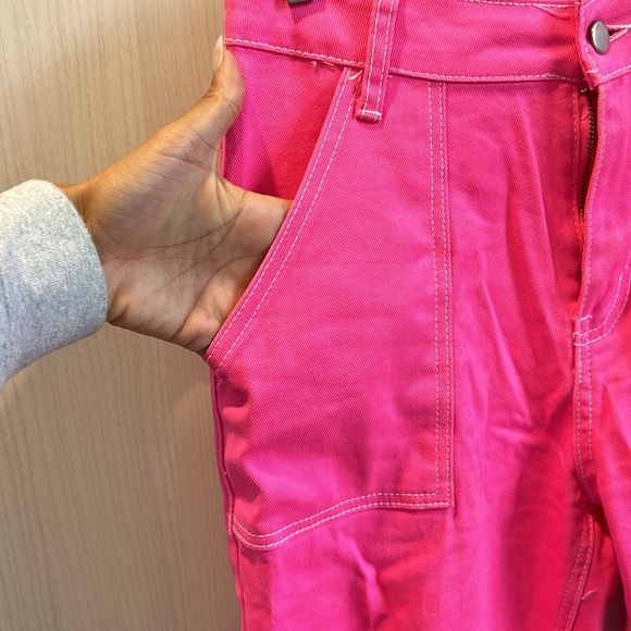 Neon hot pink Relaxed American Bazi strap Carpenter Jeans size 7 (28) grunge - Picture 5 of 10